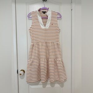 Nautica Jeans Striped Sleeveless Dress Burnt Orange White Pockets Women’s Small